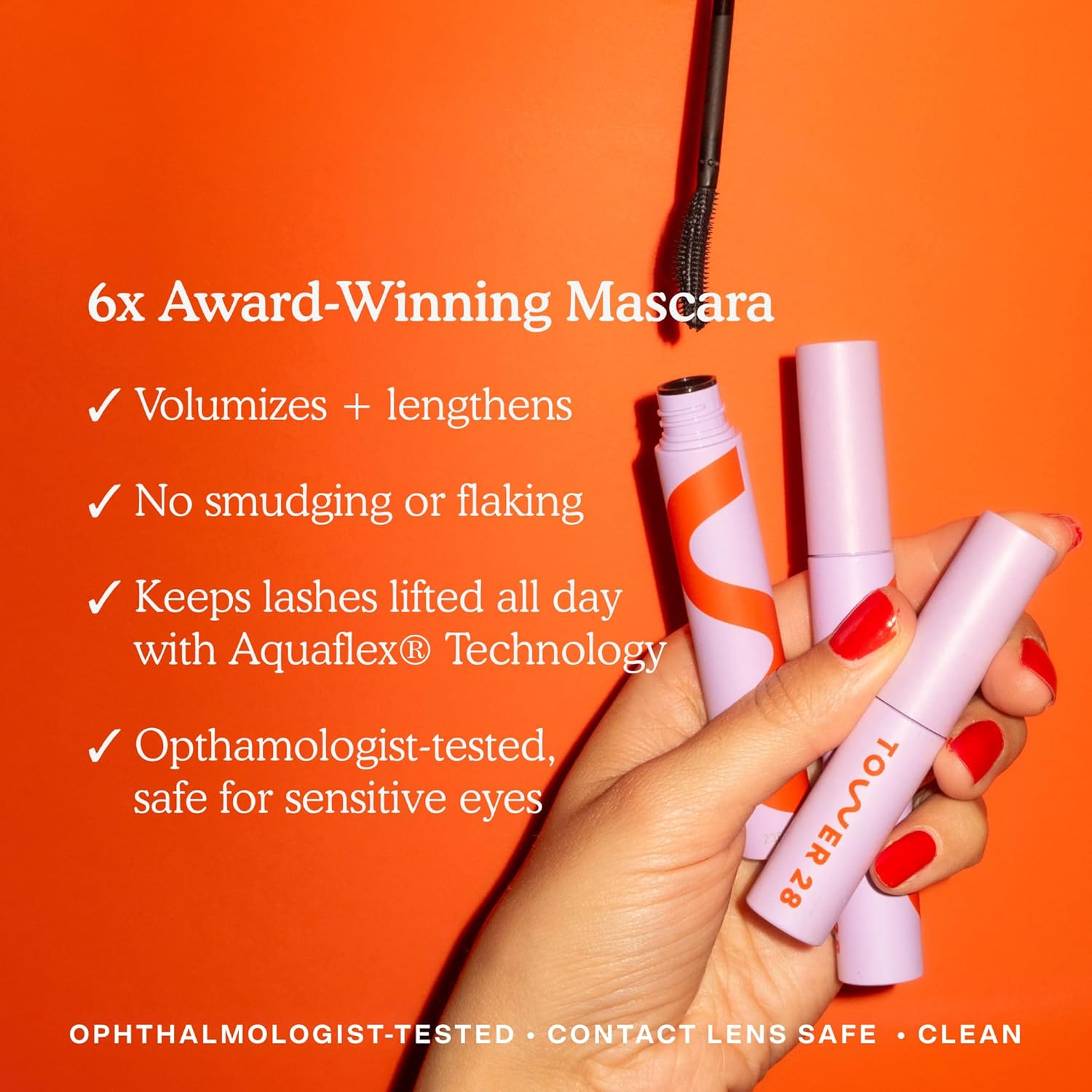 Tower 28 MakeWaves Vegan Black Mascara - Volumizing & Lengthening Formula for Sensitive Eyes - Humidity-Proof Lift - Jet (0.29 oz)