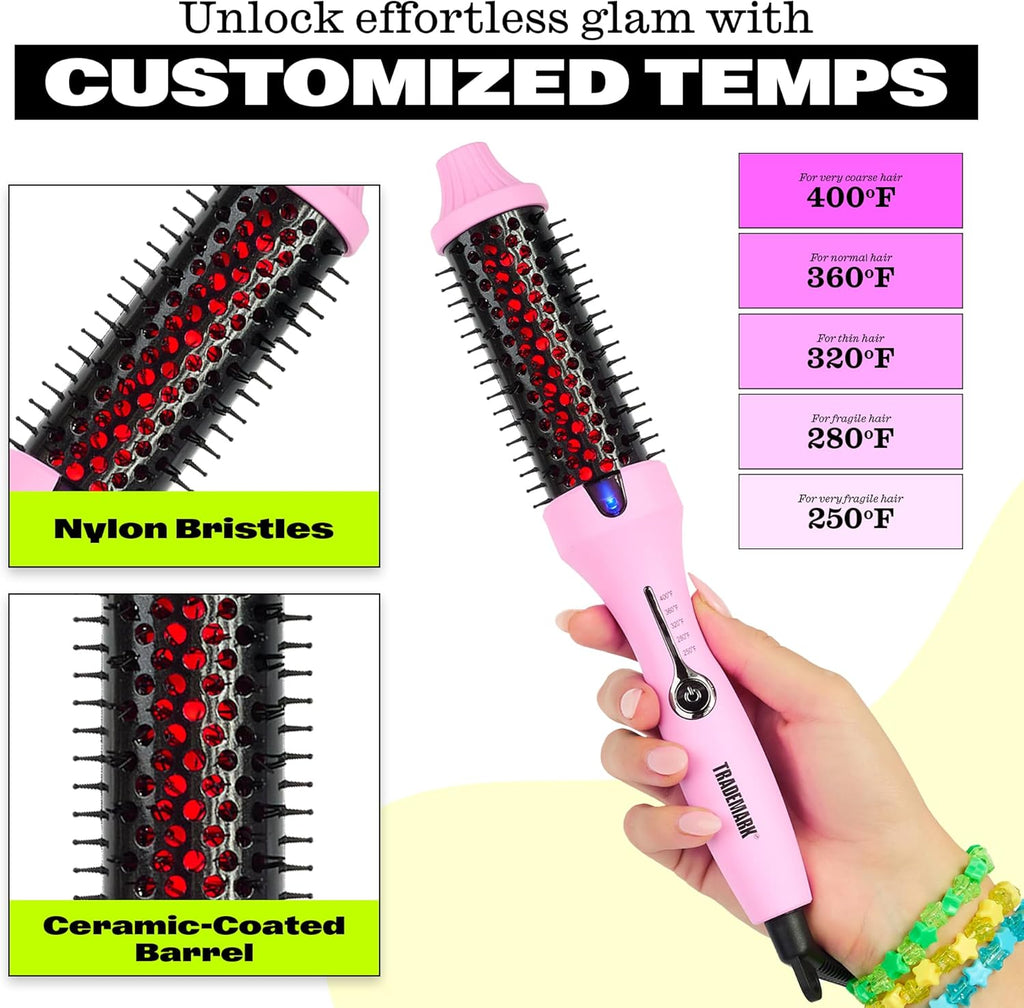 Trademark Beauty Infrared Ionic Thermal Styling Brush - 1.5 Inch Round Barrel for Frizz Control & Shine - Pink