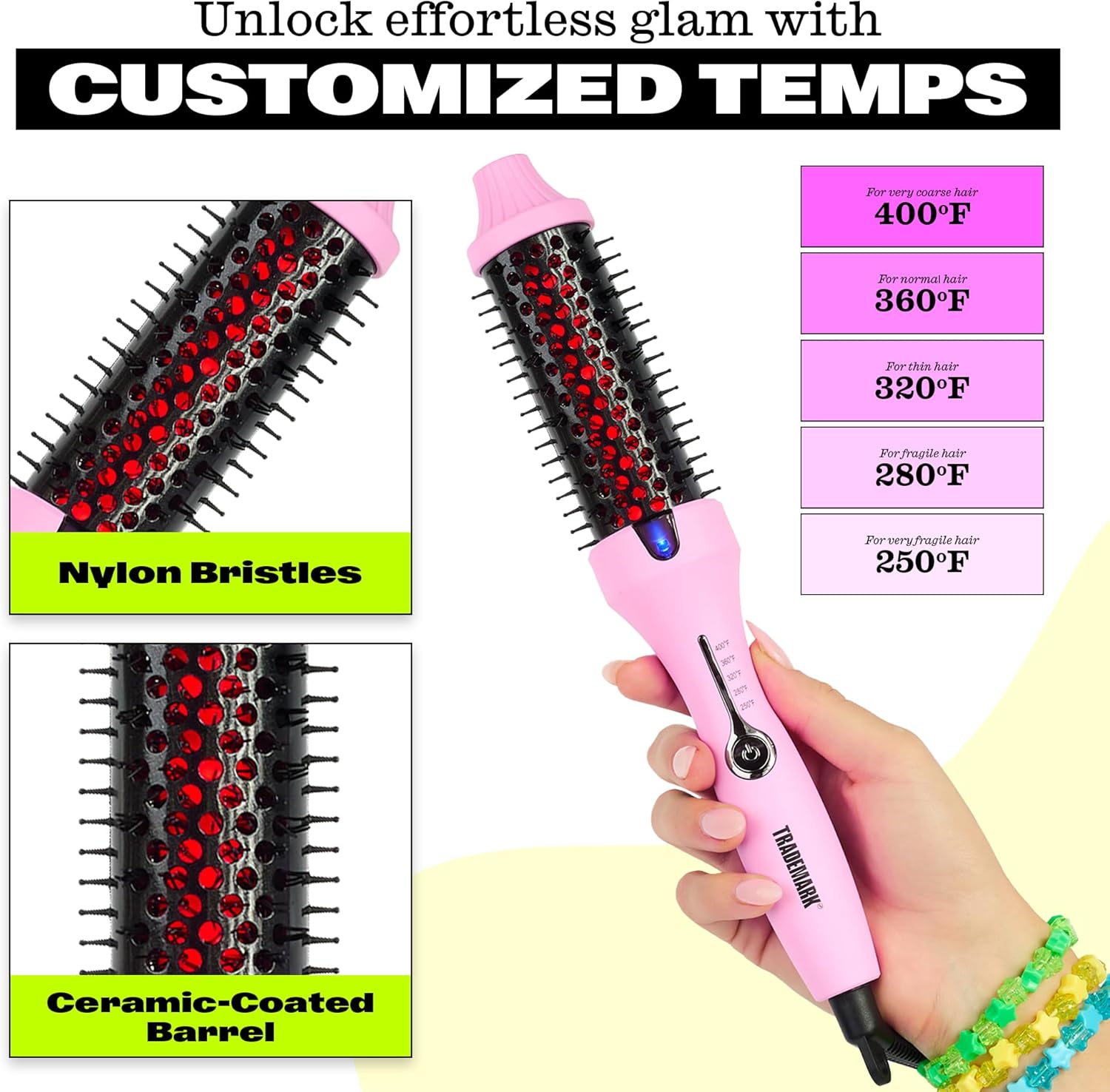 Trademark Beauty Infrared Ionic Thermal Styling Brush - 1.5 Inch Round Barrel for Frizz Control & Shine - Pink