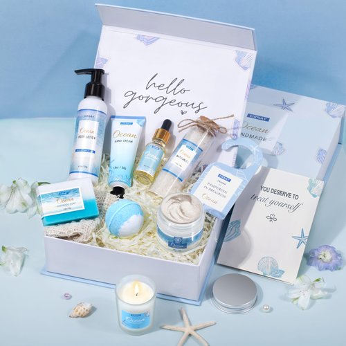 Gifts for Women, Spa Gifts Basket for Women, 12Pcs Ocean Bath and Body Gifts Set, Self Care Gifts for Mom, Wife, Girlfriend, Sister, Female Friends