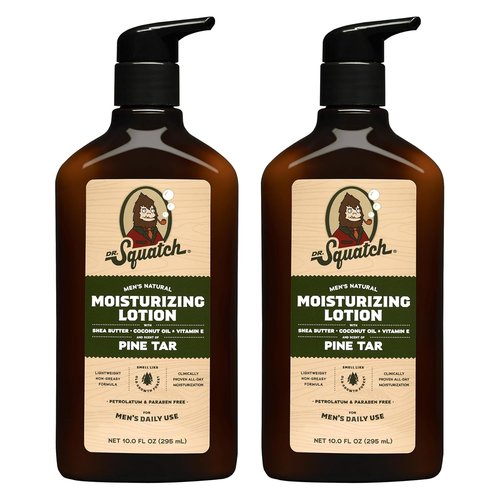 Dr. Squatch Natural Hand and Body Lotion for Men - 24-Hour Moisturization with Shea Butter & Coconut Oil - Pine Tar (10 fl oz, 2-Pack)