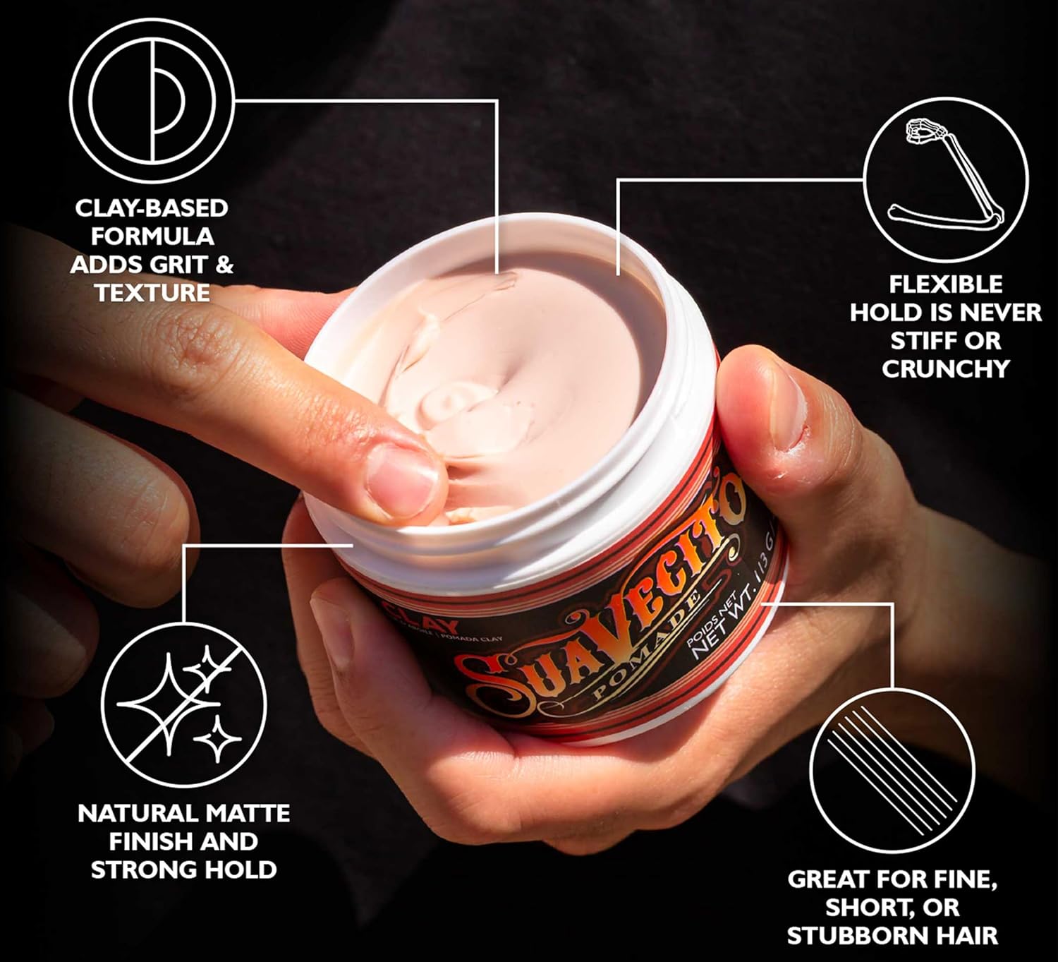 Suavecito Pomade Firme Clay for Men - Strong Hold & Low Shine Matte Finish - 4 oz Professional Hair Styling Clay