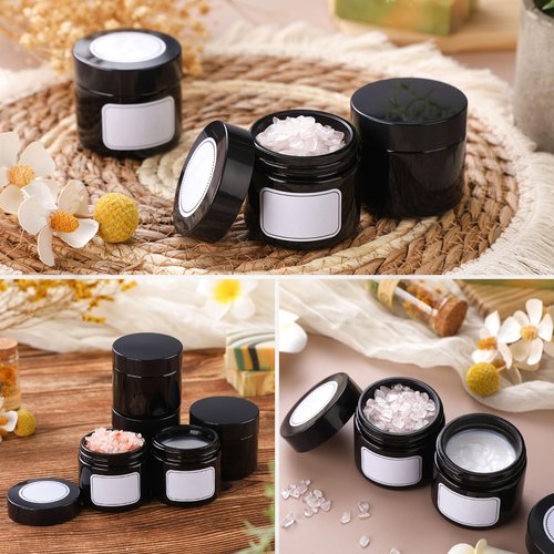 Layhit 60 Pcs 2 oz Glass Jars with Lids Bulk, Small Jars Containers Travel Storage Jar with Inner Liners Labels for Candle Scrubs, Lotions, Cream, Lip Balm (Black,Black Lid)