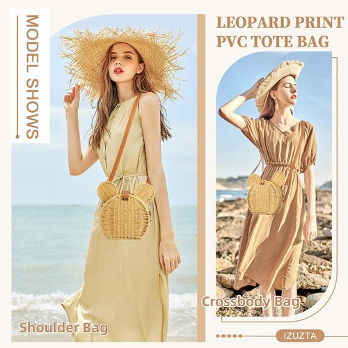 Skiennix Round Rattan Straw Bag - Handmade Cute Mouse Ear Wicker Purse | Crossbody Shoulder Handbag
