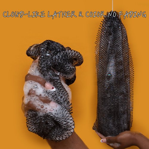 SubSahara African Net Sponge Authentic - 1 Pieces Gentle Exfoliation Scrubber for All Skin Types, Bath Sponge with Knots, Travel Portable (Black)