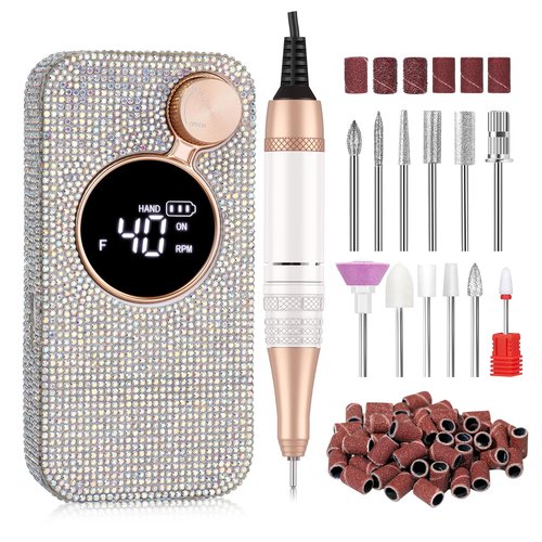 CHRISTINE SHELLY Electric Nail Drill, 40000RPM Cordless Nail File with 12 Drill Bits for Acrylic Nails Gel Polishing, E File Professional, Nail Kit Machine for Manicure Salon Home AB Diamond