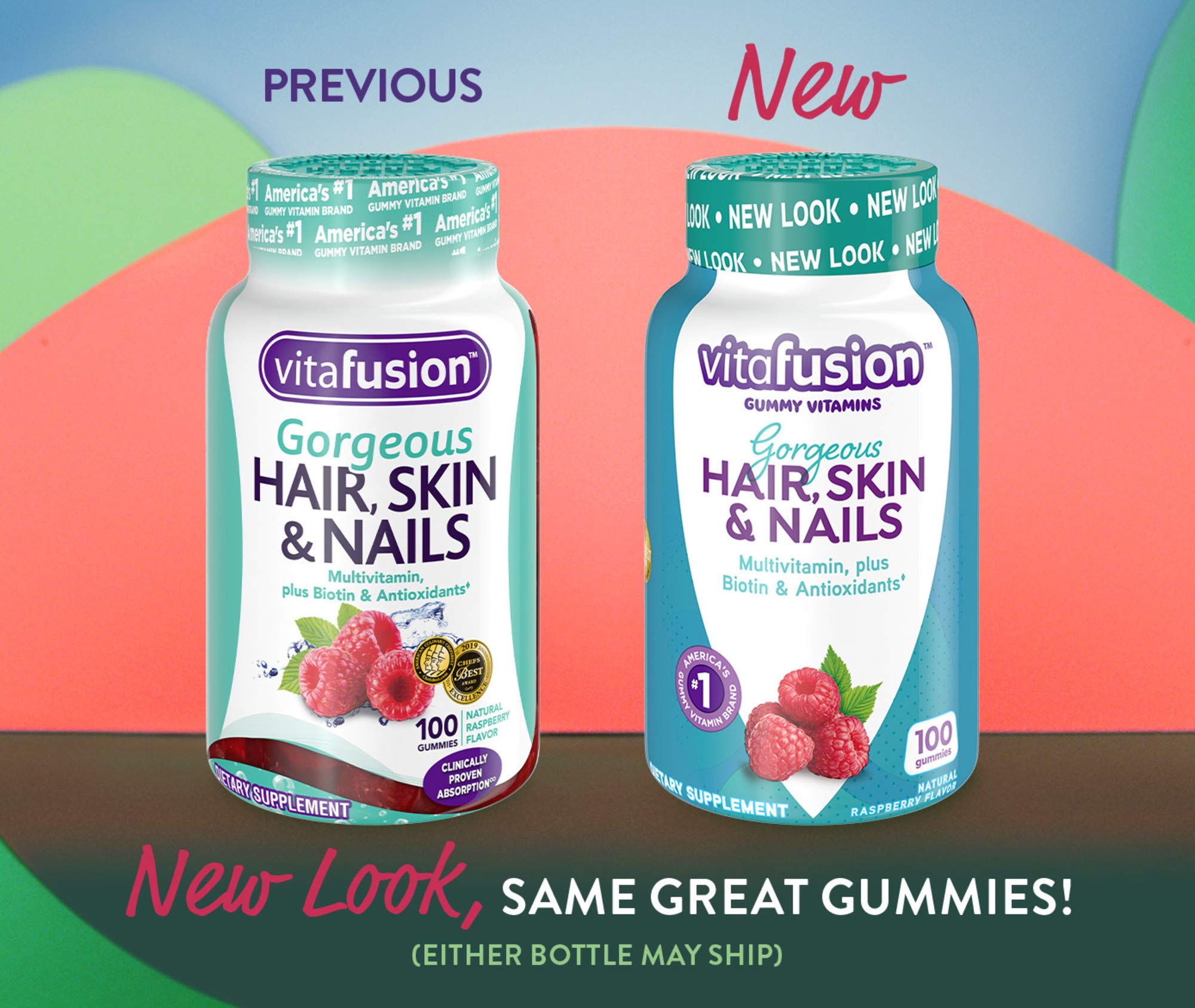 Vitafusion Gorgeous Hair, Skin & Nails Multivitamin Gummy Vitamins, 100ct (Pack of 2)
