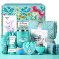 Birthday Gifts for Women, Thinking of You Gift Care Package with Luxury Flannel Blanket for Women Mom Her Wife Friends Sister, Blue Self Care Spa Relaxing Baskets for Christmas Valentines Mothers Day