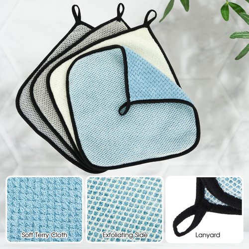 Juexica 8 Pcs Exfoliating Washcloth Men Wash Face Cloth Rustic Dual Sided Bath Washcloth 9.8 x 9.8'' Facial Scrubber Men Exfoliating Shower Towel for Body and Face (Waffle Pattern,Light Color Series)