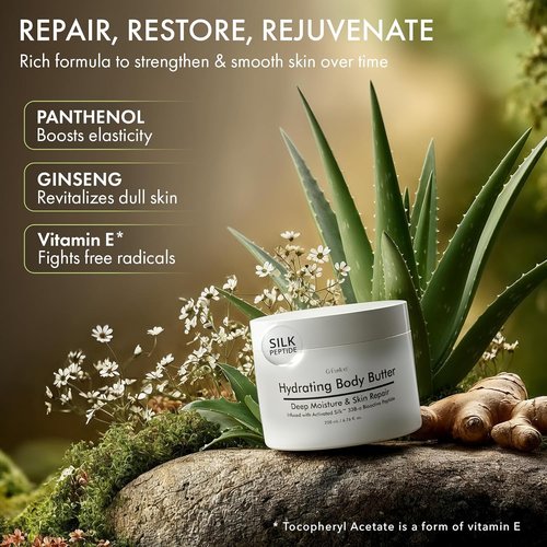 Skiennix Hydrating Silk Peptide Body Butter - Lightweight, Non-Greasy Moisturizer with Aloe Vera & Vitamin E for Sensitive Skin - Deep Nourishment & Hydration