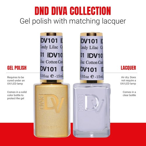 DND Gel Polish Coquette Collection - UV/LED Chip-Free Nail Duo in 101 Cotton Candy Lilac | 0.5 Fl Oz