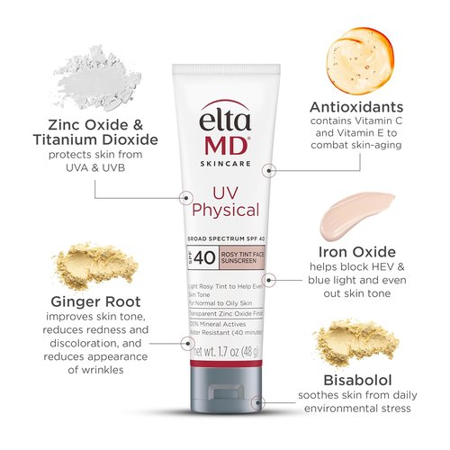 EltaMD UV Physical Tinted Sunscreen - 100% Mineral Protection for Face | SPF 41, Lightweight Formula