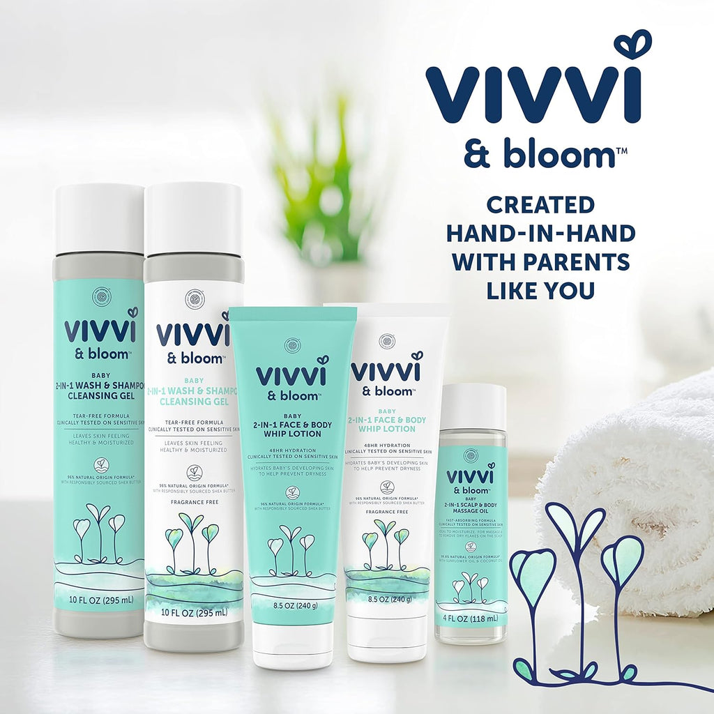 Vivvi & Bloom Gentle 2-in-1 Baby Wash & Shampoo - Fragrance-Free Cleansing Gel for Sensitive Skin, 10 fl. oz.