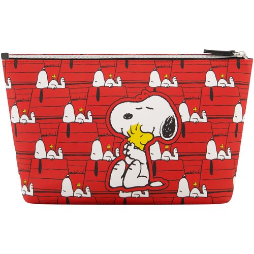 Concept One Peanuts Snoopy and Woodstock Women's Makeup Bag, Small Travel Cosmetic Zipper Pouch Organizer, Red