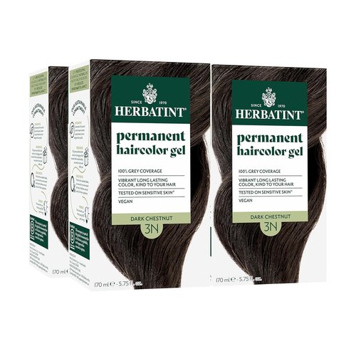 Herbatint Permanent Hair Dye - 3N Dark Chestnut - Ammonia-Free & Vegan Formula for 100% Gray Coverage - 5.75 fl oz (4 Pack)