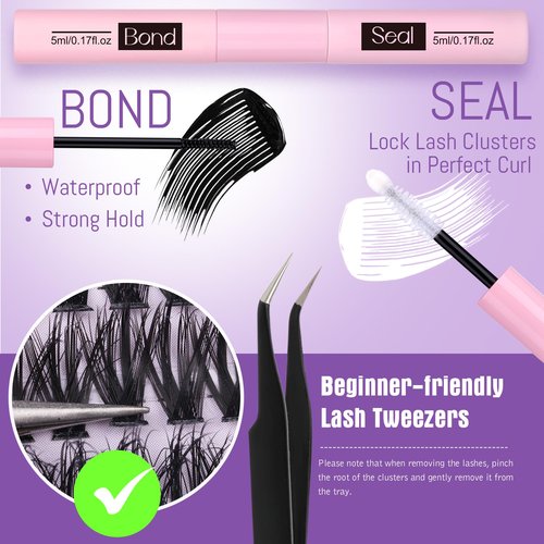 EYDEVRO Lash Clusters Kit 30D40D50D60D Lash Extension Kit Cluster Eyelash Extension Kit 10-14mm Individual Lashes Kit Cluster Lashes with Sweatproof Lash Bond and Seal Lash Tweezers