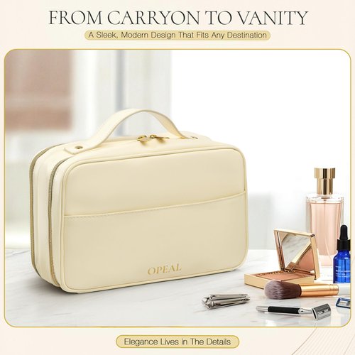 OPEAL Travel Makeup Bag – Elegant Waterproof Modular Cosmetic Organizer for Women with Adjustable Compartments, Premium Toiletry Case for Carry-On & Daily Essentials, Cream