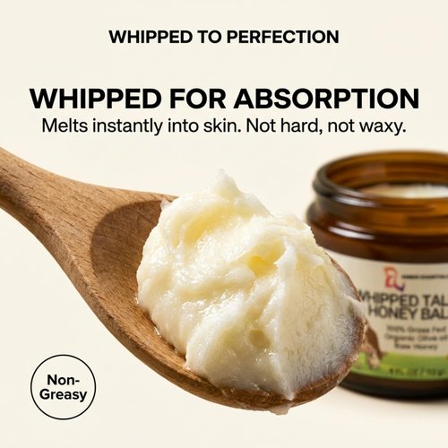 AMBER ESSENTIALS Beef Tallow & Honey Balm, All-Natural Moisturizer with Raw Honey & Olive Oil, Grass-Fed Tallow Cream for Face & Body, Deeply Nourishing Skin Care for Women & Men, Rich Moisture