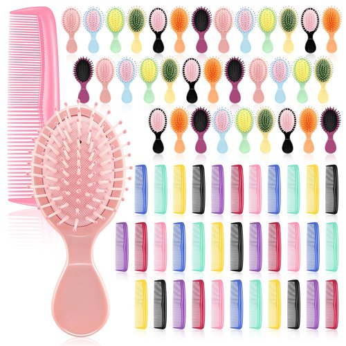 HOFASON 70 Pieces Bulk Mini Wet Hair Brush & Mini Comb Set for Kids Girls Women, Bridesmaid Gift, Spa Party Supplies, Summer Stuff, 35 Travel Small Brushes for Hair 35 Fine Wide Hair Combs for Boy Men