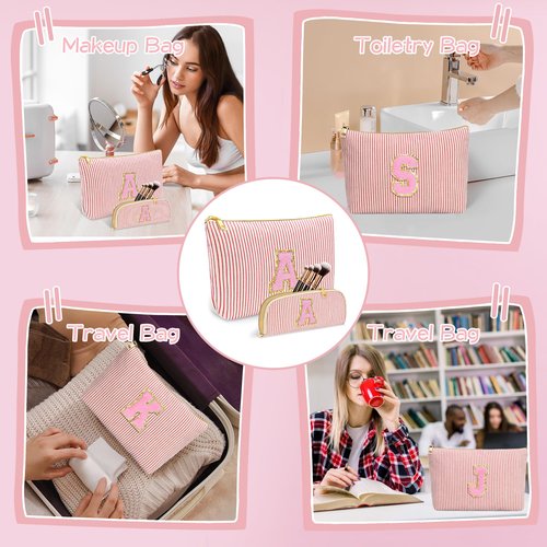 2 PCS Initial Makeup Bag, Personalized Travel Cosmetic Bag/11 12 13 14 15 16 Years Old Girl Gifts, Preppy Stuff Birthday Gifts for Women Friends, Skincare Bag, Teen Girl Gift Trendy Stuff, Red M