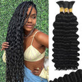 Human Braiding Hair for Boho Braids 18Inch 120g 12A Deep Water Wave Braiding Hair for Curly Boho Hair Braiding Knotless Bulk Bohemian Natural Black