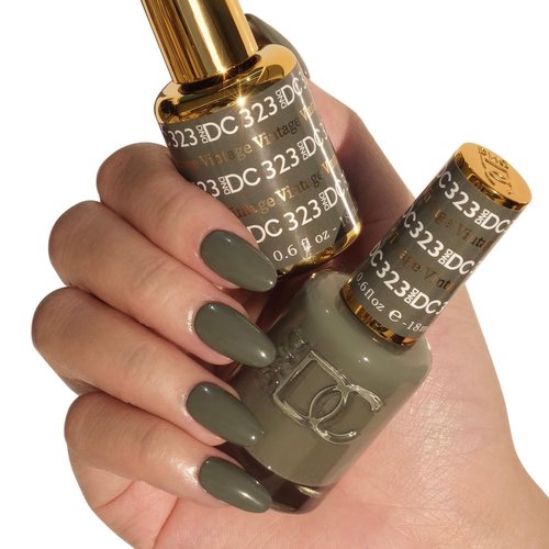 DND DC Gel Polish Set, Green Collection, UV/LED Gel Polish and Air Dry Nail Lacquer, Matching Chip-Free Polish Duo, 323 Vintage, 0.5 Fl Oz