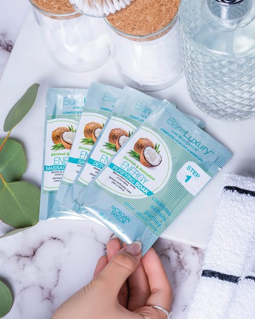 Morgan Taylor BareLuxury 4-Step Complete Pedicure & Manicure Packs - Complete Nail Care Kit with Soak, Masque, Scrub & Massage Butter, Professional Spa-Quality Treatments (Energy Coconut & Honeydew)
