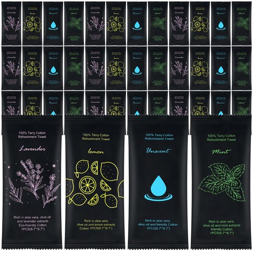 Moist Cotton Towel Bulk Moist Towelettes Individually Wrapped 8.7" x 8.7",White Towel Services,Refreshment Pre Moistened Towels Lavender,Lemon,Mint and Unscented for Sport Party Spa (pack of 100)
