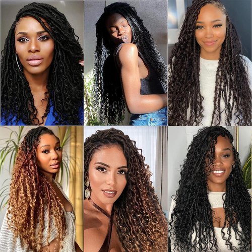 Boho Faux Locs Crochet Hair 18 Inch Goddess Locs 8 Packs Boho Soft Locs Crochet Hair with Curly Ends Pre-looped Long Bohemian River Locs for Black Women (OT30/27, 24 Inch(Pack of 8))