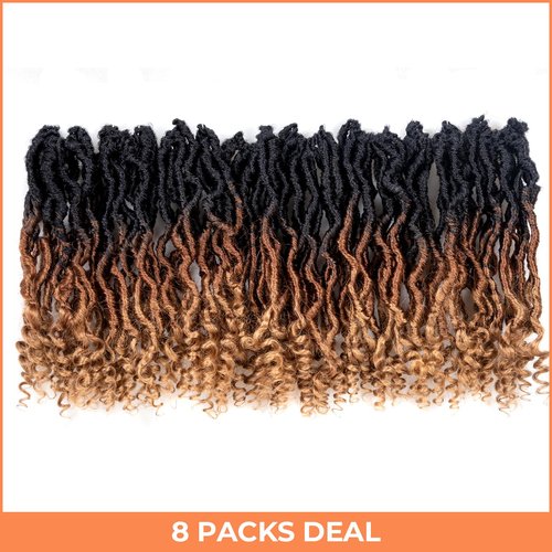 Toyotress Passion Locs Crochet Hair - 10 Inch 8 Packs Ombre Brown Blonde Faux Locs Crochet Hair Curly Ends, Short Bob Curly Locs Pre-Looped Synthetic Braiding Hair Extensions (10 Inch, OT30/27)