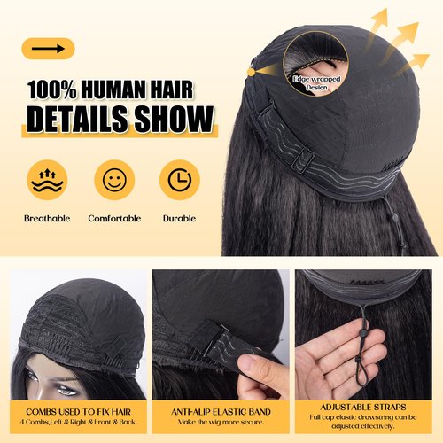 3 in 1 Half Wig Kinky Straight synthetic for Women 200% Density Glueless Wear No Lace Flip Over Half Wig Seamless Clip In Wigs (24inch)