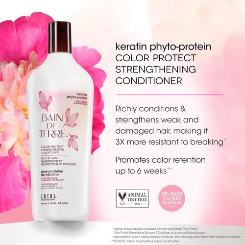 Bain de Terre Strengthening Shampoo & Conditioner Set - Keratin Phyto-Protein for Weak Hair | 13.5 Fl Oz