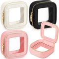 Abbylike 3 Pcs Clear Makeup Bags Travel Cosmetic Organizer Case Nylon Toiletry Bag with Zipper PVC Transparent Makeup Pouch Portable Storage Car Essentials for Women Gifts(Black, White, Pink,Small)