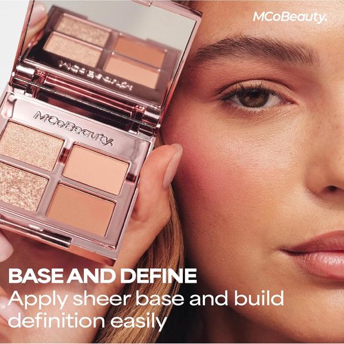 MCoBeauty Ultra Luxe Eyeshadow Quad - Golden Brown Shimmer & Matte Palette | Blendable 4 Pan Compact with Mirror