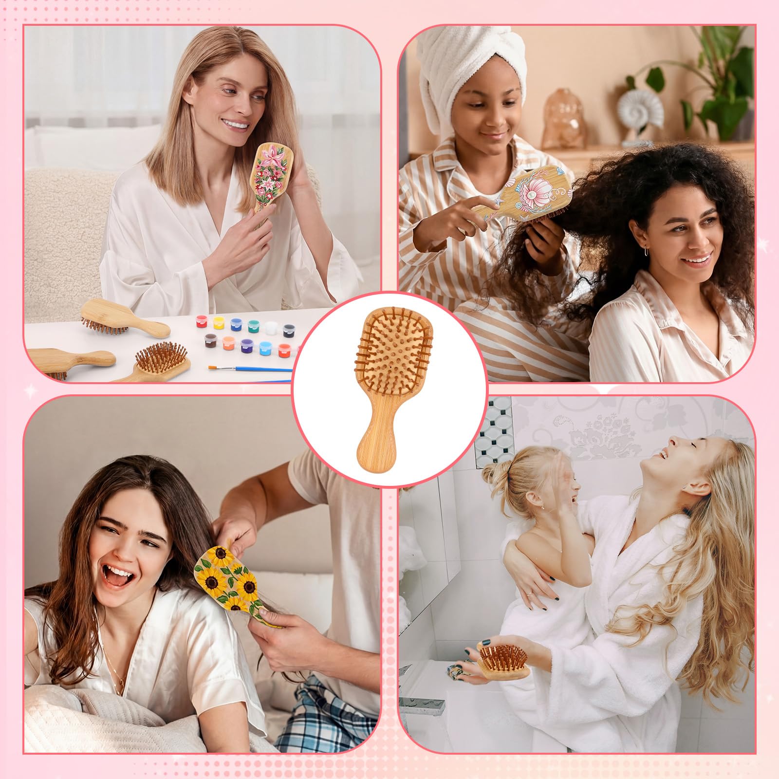 Weysat 18 Set DIY Wooden Hairbrush Painting Kits Paint Your Own Hair Brush with Paint Brush Sticker Mini Travel Detangling Hairbrush for Wedding Bridal Showers Girlfriends Night Gifts(Classic)