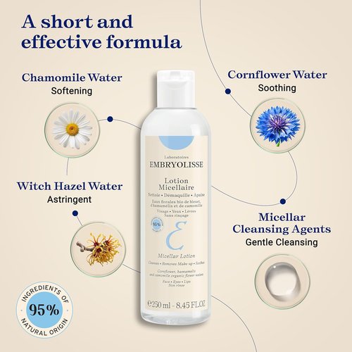 Embryolisse Micellar Lotion - Gentle Makeup Remover for Sensitive Skin | Chamomile & Witch Hazel, No-Rinse