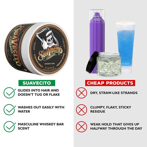 Suavecito Pomade Firme Hold - Whiskey Bar Scent 4 oz | Strong, Flake-Free Hair Gel for All Styles