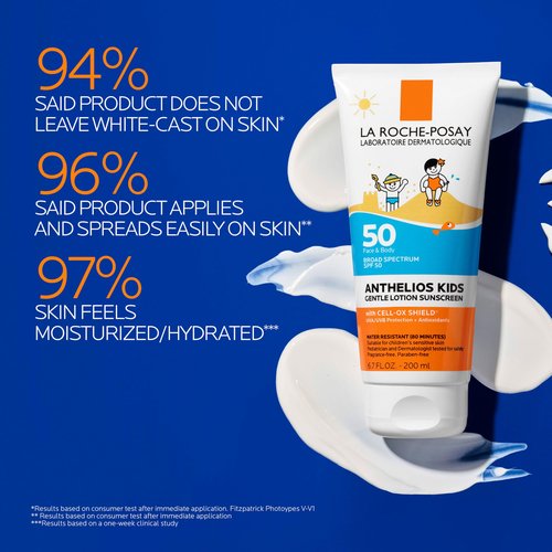 La Roche-Posay Anthelios Kids Gentle Lotion Sunscreen SPF 50, Broad Spectrum SPF + Antioxidants, Sunscreen For Kids, Octinoxate & Oxybenzone-Free, Pediatrician Tested, Non Comedogenic, Oil Free