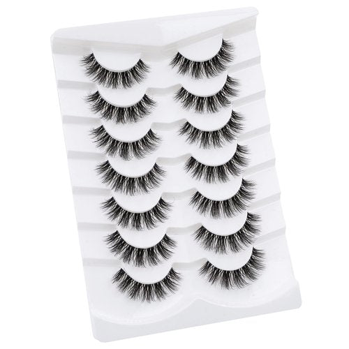 3D Clear Band False EyeLashes Natural Look Cat Eye Wispy Fake lashes Short Supernatural Cross Soft Reusable Lashes 7 Pairs-Happy Heartbeat(No.202)