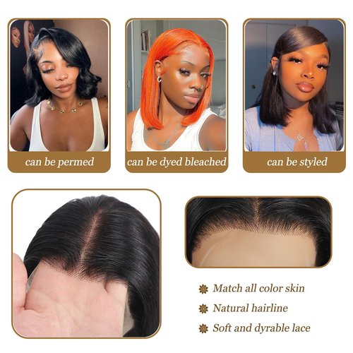 KULYMUWIG Bob Wigs Human Hair 13x4 HD Transparent Lace Front Wigs for Black Women Glueless Straight Bob Wigs 180% Density Frontal Human Hair Bob Pre Plucked Pre Cut Natural Hairline 16 Inch
