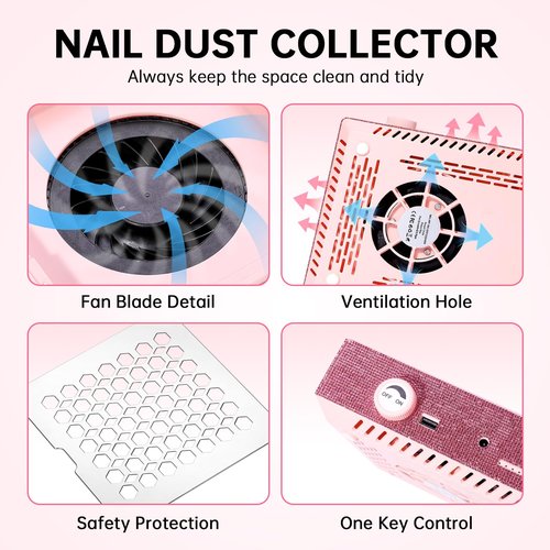 CHRISTINE SHELLY Nail Dust Collector, Cordless Dust Collector Nail Tech, Professional 550PA Vacuum Fan Vent Dust Extractor Quiet Dust Suction Machine for Acrylic Nails Polishing, Nail Salon&Home