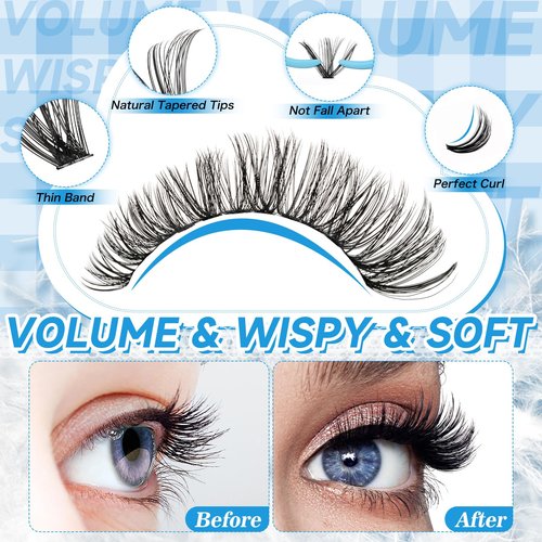 Lash Extension Kit 280Pcs Lash Clusters 40D+50D Eyelash Clusters Kit Individual Lashes With Lash Bond and Seal Tweezers For DIY Lashes (40D+50D,9-16mm)