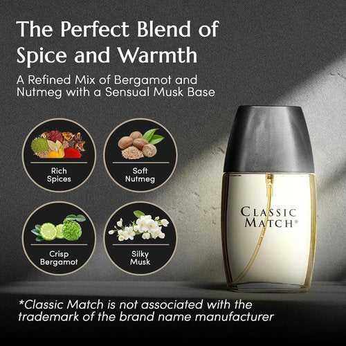 PB ParfumsBelcam Classic Match Eau de Toilette Spray for Men - Warm Oriental Scent with Bergamot & Musk | 2.5 Fl Oz