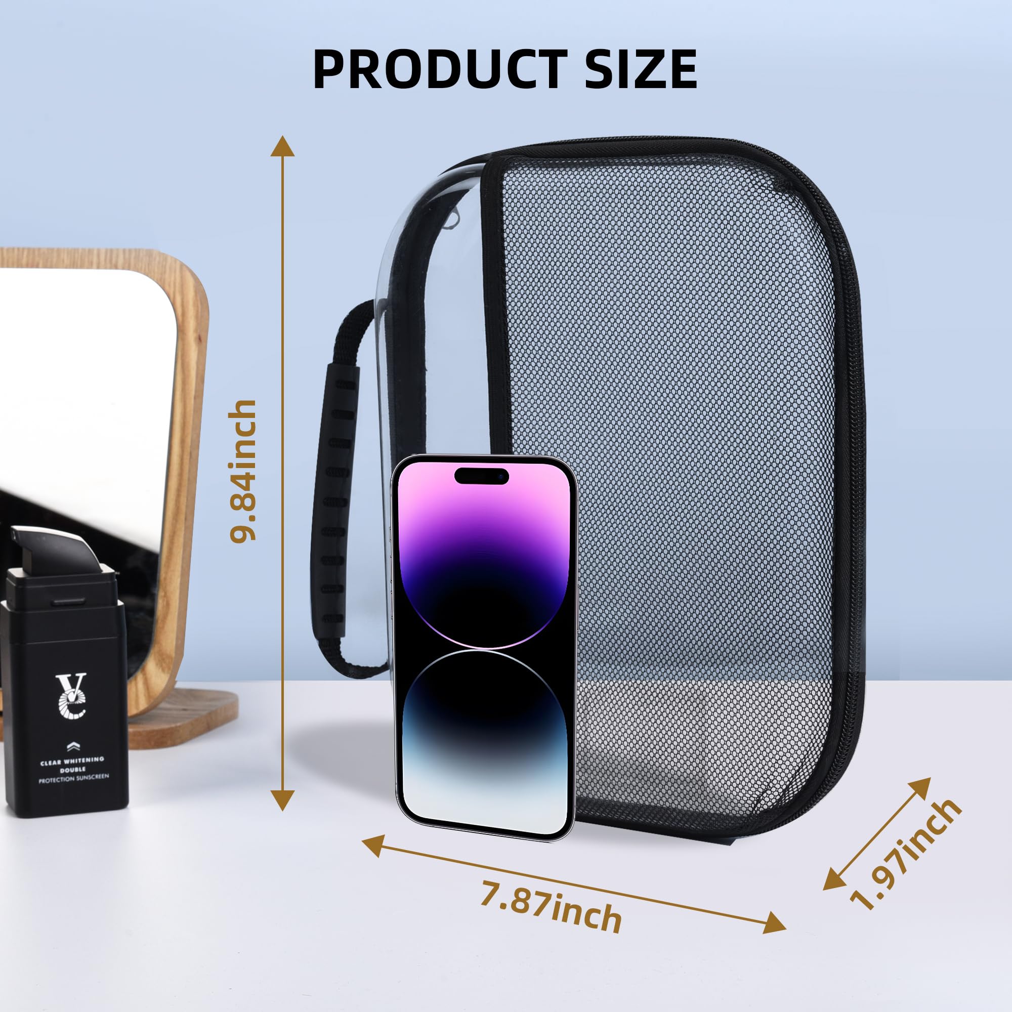 XULIONTS 3PCS Clear Hard Plastic Zipper Case, Portable Cosmetic Bag with Double Zipper, Waterproof Clear Toiletry Bag, Clear Hard Shell Zipper Case, Diaper Bag Organizing Pouches, Travel Toiletry Bag