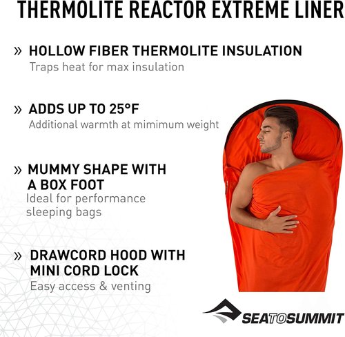 Sea to Summit Thermolite Reactor Extreme Sleeping Bag Liner - Red, 90 x 210 cm for Ultimate Warmth