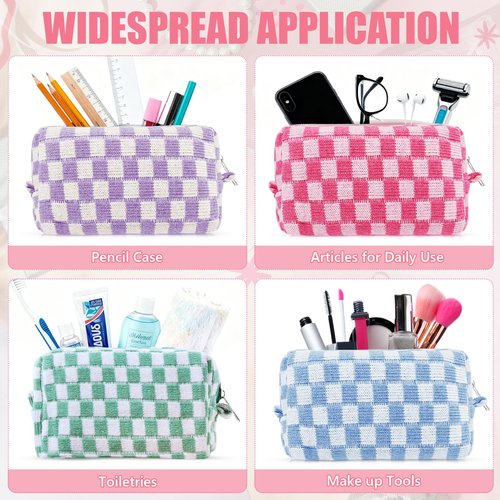 Giesiery 8 Pcs Checkered Makeup Bag Bulk Cosmetic Organizer for Women & Teens Preppy Travel Toiletry Pouch for Skincare & Brushes Bridesmaid Proposal Gifts (24, Pastel Color)