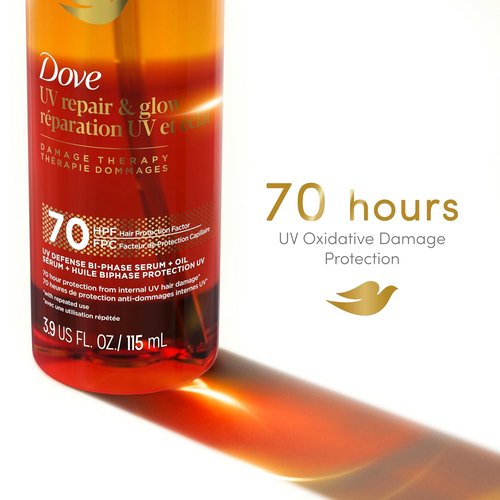 Dove Damage Therapy Bi-Phase Serum & Oil - UV Repair & Glow for 70 Hour Hair Protection | 3.9 fl oz