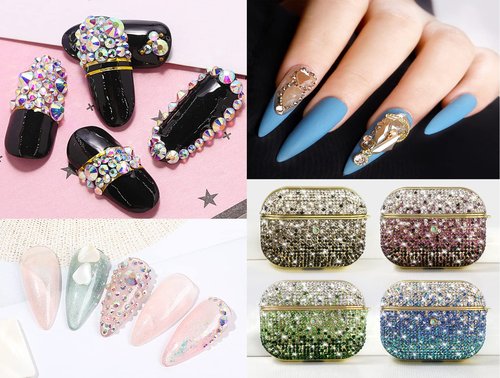 2-Box Massive Beads 8000pcs 6Sizes Nail Art Flatback Glasses Rhinestones Crystal for DIY Project with Tweezers and Picking Pen for Nail Art, Face Art, Manicure (Silver Flare, 6 Sizes)