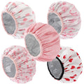 QFE 5PCS Shower Caps for Women Reusable Waterproof Long Hair Cap Shower Products Large Plastic Cover Flexi Bathing Accessories Travel Women's to Keep Dry Prevent Cooking Oil Fumes Washable, Pink 5PCS