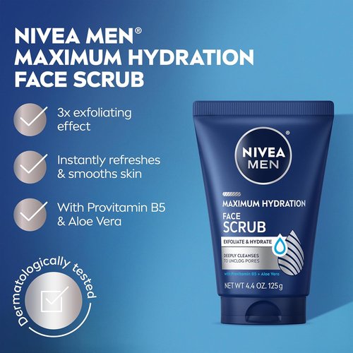 NIVEA MEN Face Scrub - Maximum Hydration Exfoliating Wash with Provitamin B5 & Aloe Vera | 4.4 Oz Tube, Pack of 3
